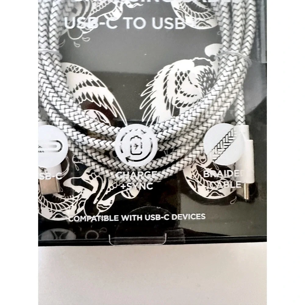 Ed Hardy USB-C to USB-C Charging Cable 6ft White Braided New PT0021EH-42